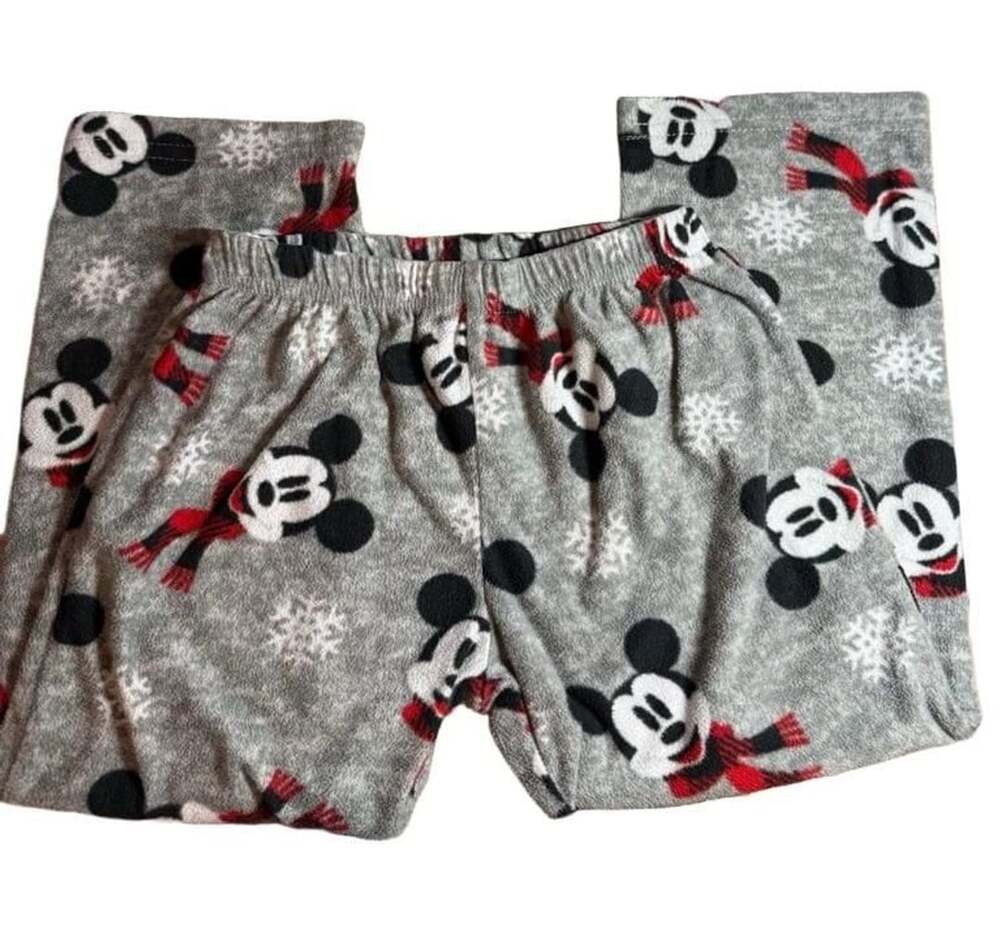 Disney Mickey Mouse Fleece Pajama Pants Size 4 Gray Winter Scarf Snow